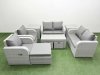 Fimous 9 Seater Outdoor Reclining Chair Love Sofa Set Rattan Garden Furniture Set with Oblong Coffee Table 3 Stools 2 Side Table Light Grey