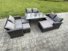 Fimous Wicker PE Rattan Garden Furniture Sets Outdoor Lounge Sofa Set with Oblong Dining Table Double Seat Sofa 3 Footstools Dark Grey Mixed