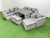 Fimous Patio Garden Furniture Sets with Black Glass Top Dining Table 3 Seater Sofa Armchair 3 Stool Light Grey
