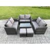 Fimous Outdoor Garden Furniture Sets 8 Seater Wicker Rattan Furniture Sofa Sets with Rectangular Coffee Table Love Sofa 2 Small Footstools Dark Grey Mixed