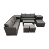 Fimous Rattan Garden Outdoor Furniture Set 3 Seater Sofa Coffee Table with 3 Footstools 2 Side Tables Dark Grey Mixed