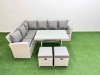 Fimous Garden Outdoor Rattan Furniture Set Rattan Corner Sofa Oblong Dining Table Set with 2 Small Footstools Light Grey Mixed 8 Seater
