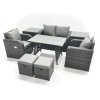 Fimous Outdoor Garden Furniture Set Rattan Sofa Dining Table Set with Reclining Chair 2 Small Footstool 2 Side Table Dark Grey Mixed