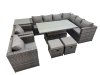 Fimous 10 Seater Rattan Height Adjustable Rising Lifting Table Corner Sofa Sets with 2 Chairs 2 Small Stools Side Table Dark Grey Mixed