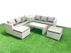 Fimous 8 Seater Garden Outdoor Rattan Furniture Set Rattan Garden Sofa Oblong Coffee Table with 2 Big Footstools Side Table Light Grey Mixed