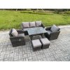 Fimous 7 Seater Rattan Wicker Garden Furniture Patio Conservatory Sofa Set with Rectangular Dining Table Reclining Chair 3 Seater Sofa 2 Small Footstool