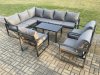 Fimous Aluminium Garden Furniture Set Outdoor Indoor Lounge Corner Sofa 3 Pcs Chair Oblong Coffee Table Sets Dark Grey 9 Seater