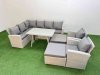 Fimous Garden Outdoor Rattan Furniture Set Rattan Corner Sofa Oblong Dining Table with 2 Armchairs 2 Big Footstools Light Grey Mixed 10 Seater