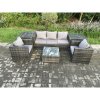 Fimous Wicker 6 Pieces Rattan Garden Furniture Sofa Set with Armchair 2 Side Tables Square Coffee Table Dark Grey Mixed