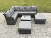 Fimous 8 Seater Outdoor Garden Furniture Set Wicker PE Rattan Corner Sofa Set with Square Coffee Table 2 Big Footstool Dark Grey Mixed