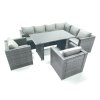 Fimous Outdoor Lounge Rattan Corner Sofa Set Garden Furniture Rectangular Dining Table Chair Dark Grey