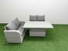 Fimous 4 Seater Outdoor Love Sofa Set Rattan Garden Furniture Set with Adjustable Lifting Dining or Coffee Table Light Grey
