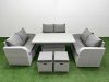 Fimous 8 Seater PE Wicker Rattan Furniture Sofa Sets with Adjustable Lifting Dining or Coffee Table 2 Seater Love Sofa 2 Stool Light Grey