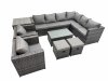 Fimous Patio Sofa Oblong Coffee Table Set Rattan Garden Furniture Set with 2 Chairs 2 Small Stools Side Table Dark Grey Mixed