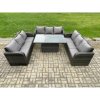 Fimous Patio Garden Dining Set Outdoor Rattan Furniture Lounge Sofa Height Adjustable Rising lifting Table Dark Grey Mixed