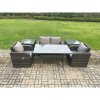 Fimous Outdoor Rattan Garden Furniture Lounge Sofa Set With Oblong Rectangular Dining Table 2 PC Reclining Chair 2 PC Side Tables