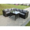 Fimous 6 Seater Grey Rattan Corner Sofa Set Dining Table Foot Rest Garden Furniture Outdoor
