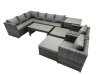 Fimous 8 Pieces Outdoor PE Rattan Garden Furniture Corner Sofa Oblong Coffee Table Set with Cushions Chair 2 Big Footstools Side Table Dark Grey Mixed