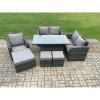 Fimous Rattan Furniture Garden Dining Set Outdoor Height Adjustable Rising lifting Table Love Sofa Chair With 3 Footstools