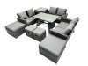 Fimous 10 Seater Wicker PE Rattan Furniture Outdoor Dining Table Double Seat Sofa 4 Stools Side Table Set Dark Grey Mixed