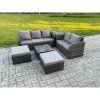 Fimous 7 Seater High Back Rattan Garden Furniture Set with Square Coffee Table 2 Big Footstool Side Table Indoor Outdoor Patio Lounge Sofa Set Dark Grey Mixed