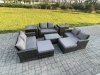 Fimous 8 pc Rattan Sofa Garden Furniture Outdoor Patio Set with 2 Side Tables 2 Big Footstool Love Seat Sofa Dark Grey Mixed