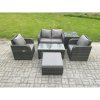 Fimous Rattan Lounge Sofa Set Outdoor Garden Furniture Set with Rectangular Coffee Table Big Footstool Love Sofa Side Table Dark Grey Mixed