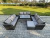 Fimous 10 Seater Wicker Rattan Garden Furniture Set with Rectangular Dining Table Big Footstool Patio Outdoor Lounge Sofa Set