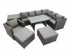 Fimous Rattan garden furniture Patio Furniture Sets with Dining Table Chair 2 Big Stools Side Table Dark Grey Mixed
