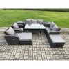 Fimous 9 Seater Garden Rattan Furniture Dining Table Sofa Set Indoor Outdoor with 2 Reclining Chairs 2 Side Tables 2 Big Footstool Dark Grey Mixed