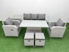 Fimous PE Rattan Garden Furniture Set Reclining Chair Sofa Lounge Sofa Set Adjustable Lifting Dining or Coffee Table Side Table 2 Small Stools Light Grey