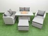 Fimous High Back Poly Rattan Garden Furniture Set with Reclining Chair Loveseat Sofa Firepit Dining Table Indoor Outdoor Patio Set 2 Big Stool Light Grey
