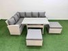 Fimous 8 Seater Rattan Garden Furniture Set Outdoor Patio Dining Corner Sofa Sets with Dining Table 2 Big Footstools Light Grey Mixed