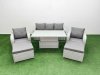 Fimous PE Rattan Garden Furniture Set Reclining Chair Sofa Lounge Sofa Set Adjustable Lifting Dining or Coffee Table 2 Big Footstool Light Grey