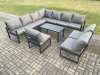 Fimous Aluminium 10 Seater Patio Outdoor Garden Furniture Lounge Corner Sofa Set with Oblong Coffee Table Dark Grey