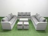 Fimous PE Rattan Lounge Sofa Set 11 Seater Outdoor Garden Furniture Set with Rectangular Coffee Table 3 Seater Sofa 2 Stools Light Grey