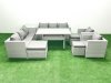 Fimous Rattan Garden Furniture Set Outdoor 8 Seater Patio Dinin g Sofa Sets with Dining Table 2 Chairs Side Table 3 Footstools Light Grey Mixed