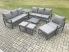 Fimous Aluminium Outdoor Lounge Sofa Set Garden Furniture Sets with Square Coffee Table Chair 3 Footstools Side Table Dark Grey