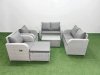Fimous 7 Seater Outdoor Reclining Chair Love Sofa Set Rattan Garden Furniture Set with Rectangular Coffee Table Footstool Light Grey