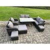 Fimous Outdoor Rattan Garden Furniture 8 piece Grey Patio Furniture Set 9 Seater Lounge Sofa Set with Rectangular Table Reclining Chairs 3 Stools