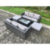 Fimous Rattan Garden Furniture Set Indoor Outdoor Patio Sofa Set with Oblong Coffee Table 2 Big Footstool 8 Seater Dark Grey Mixed