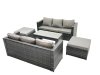 Fimous Garden Outdoor Rattan Furniture Set with Sofa Coffee table 2 Big Footstools Dark Grey Mixed