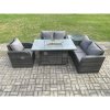 Fimous Rattan Garden Furniture Set with Gas Fire Pit Dining Table,Side Table Indoor Outdoor 5 piece Love Sofa set