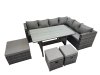 Fimous Rattan Garden Furniture Set Outdoor 9 Seater Patio Dining Corner Sofa Sets with Dining Table 3 Footstool Dark Grey Mixed
