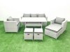 Fimous Garden Dining Set Outdoor Rattan Furniture Set with Sofa Dining Table 2 Chairs 3 Footstools Light Grey Mixed