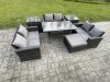 Fimous Wicker PE Rattan Garden Furniture Sets Outdoor Lounge Sofa Set with Oblong Dining Table Double Seat Sofa 2 Side Tables Big Footstool Dark Grey Mixed