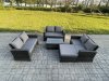 Fimous Dark Grey 7 Seater Outdoor Rattan Garden Furniture Set Patio Love Sofa Rectangular Coffee Table Set with Big Footstool