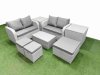 Fimous 7 Seater Outdoor Love Sofa Set Rattan Garden Furniture Set with Rectangular Coffee Table 3 Footstool 2 Side Tables Light Grey