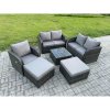 Fimous 7 Seater High Back Rattan Garden Furniture Set with Square Coffee Table 2 Big Footstool Love Sofa Indoor Outdoor Patio Lounge Sofa Set Dark Grey Mixed