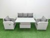 Fimous PE Rattan Garden Furniture Set Reclining Chair Sofa Lounge Sofa Set Adjustable Lifting Dining or Coffee Table Light Grey